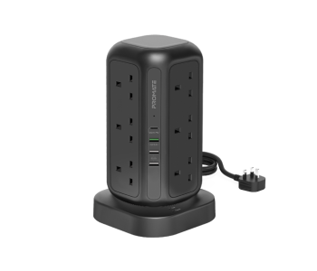 Promate 3250Watts 12 AC Outlets Power Strip With USB-C Power Extension - Black in OMAN