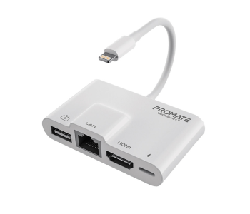 Promate 4-in-1 Premium Multimedia Adapter Lightning Hub - White in OMAN