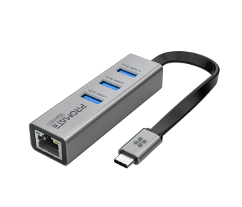 Promate Multiport USB-C Hub With Ethernet Adapter - Grey in UAE