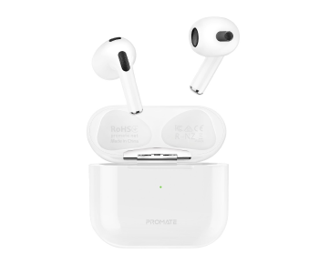 Promate True Wireless Stereo Bluetooth Wireless Earbuds With Wireless Charging Case And Mic - White in OMAN