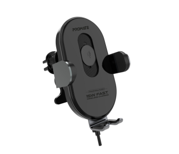 Promate 15Watts Qi Auto-Clamping Dashboard Air Vent Fast Charging Wireless Car Charger - Black in OMAN
