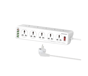 Promate 4 USB Ports 10 AC Outlets 20Watts USB-C 5Meter Cord Power Strip EU Plug - White in UAE