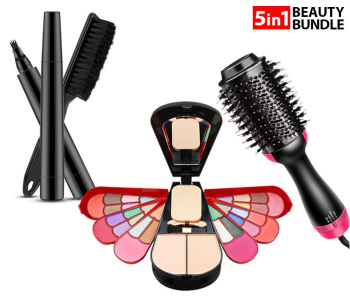 Generic 3 In 1 One Step Hair Dryer And Styler - Pink And Black + KMES Make Up Kit Sets C-804B + Unisex Waterproof Filler Pen For Beard And Eye Brows - Black in OMAN