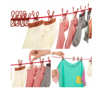 Generic Elastic Stylish Plastic Clothes Hanging String With Clips in OMAN