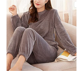 Winter Flannel Velvet Pajamas Sets Sleepwear For Women - Grey in KSA