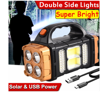 Generic 5 In 1 Solar Torch Light Super Bright Led Flashlight Waterproof 4 Modes Searchlight Emergency With Power Bank - Black in KSA