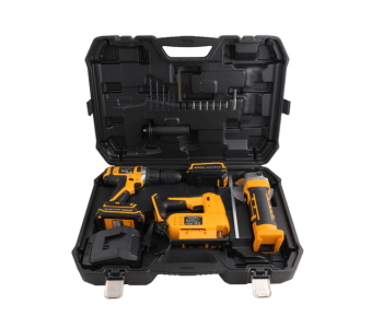 Express Delivery - Hotechi P800132 20V Cordless Tool Set Drill Grinder and Jigsaw With 2 Battery and 1 Charger - Black and Yellow - ID 125490