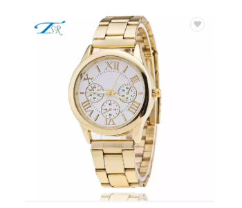 Express Delivery - AKM Geneva Analogue Large Dial Watch - Gold  - ID 125302