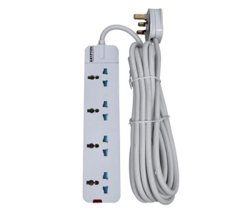 Krypton KNES5081 5Meter Cord 4 Way Universal Type Extension Socket - White in UAE