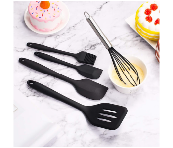 Express Delivery - GTC 22000935 Set of 5 Piece Non-stick Heat Resistant Silicone Cooking Utensils with Turner - Black - ID 124371