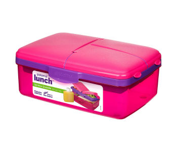 Express Delivery - Sistema 1.5Litre Lightweight Slimline Quaddie Lunch Box - Pink - ID 124673