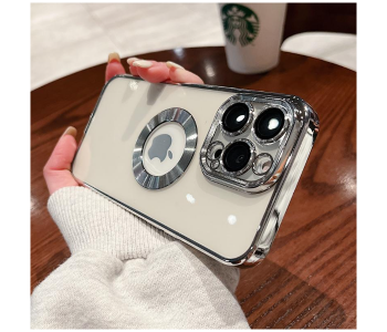 Express Delivery - Luxury Transparent Plating Logo Hole Case Glass Camera Protector Cover for iPhone 13 Pro Max - Silver - ID 125105