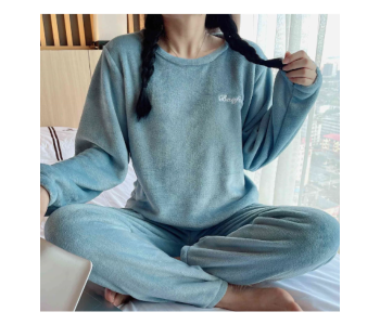 Winter Flannel Velvet Pajamas Sets Sleepwear For Women - Green in KSA
