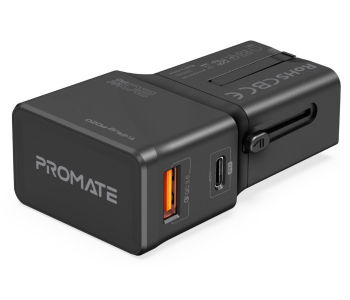 Promate 20Watts International Travel Adapter With Type-C - Black in OMAN