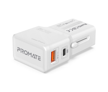 Promate 20Watts International Travel Adapter With Type-C - White in OMAN
