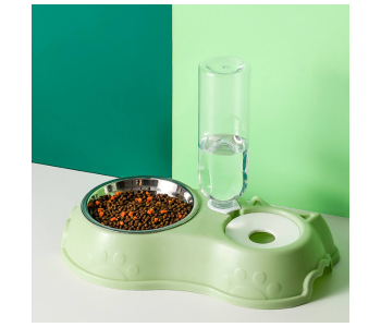 Express Delivery - GTC 22000938 3 in 1 Stainless Steel Pet Dog Feeder Bowl with Dog Water Bottle - Green - ID 124368