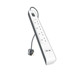 Express Delivery - Belkin 4Way 2USB 2Meter Surge Protection Strip - White - ID 125175