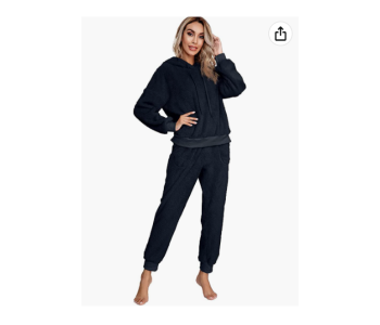 Winter Flannel Velvet Pajamas Sets Sleepwear For Women - Black in KSA