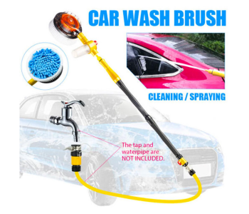 Express Delivery - GTC 22000958 Rotating Car Wash Brush with Soap Dispenser Spin Scrubber and Long Handle for Car Washing - Black and Yellow - ID 124348