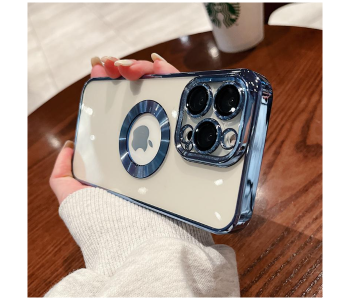 Express Delivery - Luxury Transparent Plating Logo Hole Case Glass Camera Protector Cover for iPhone 13 Pro - Sierra Blue - ID 125112