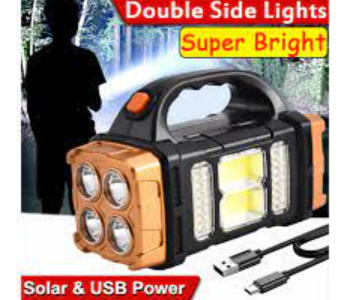 Express Delivery - Generic 5 in 1 Solar Torch Light Super Bright Led Flashlight Waterproof 4 Modes Searchlight Emergency with Power Bank - Black-B - ID 127037