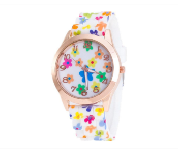 Express Delivery - Floral Dial Silicone Band Analog Watches for Women - White  - ID 126470