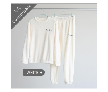 Winter Flannel Velvet Pajamas Sets Sleepwear For Women - White in KSA
