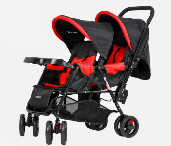 Baby Plus BP7743 Twin Stroller With Reclining Seat - Red in UAE