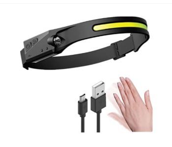 Express Delivery - Galaxy COB LED Headlamp Waved Sensor Rechargeable Flashlight Headlight - Black  B - ID 128067