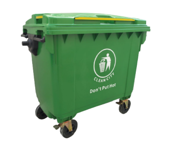 Express Delivery - Industrial 660 Liter 4 Wheeled Flat Lid Waste Bin - Green - ID 128038