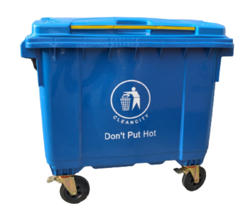 Express Delivery - Industrial 660 Liter 4 Wheeled Flat Lid Waste Bin - Blue - ID 128037