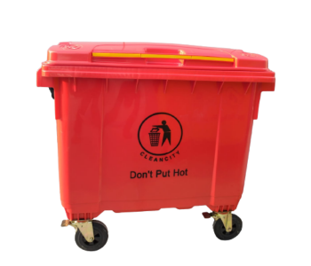 Express Delivery - Industrial 660 Liter 4 Wheeled Flat Lid Waste Bin - Red - ID 128035