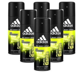 Adidas 150ml Pure Game Deodorant Body Spray For Men - Pack Of 6 in UAE