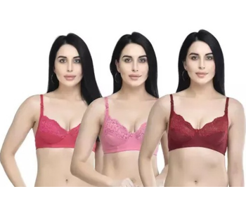 Pack Of 3 Dhabeena Women's Comfy Cotton Daily Wear Bra With Elastic Strap - 38B in KSA