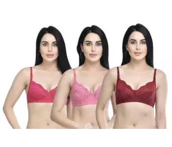 Pack Of 3 Dhabeena Women's Comfy Cotton Daily Wear Bra With Elastic Strap - 40B in KSA