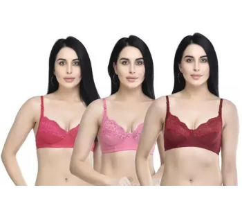 Pack Of 3 Dhabeena Women's Comfy Cotton Daily Wear Bra With Elastic Strap - 32B in KSA