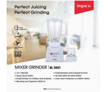 JP Impex BL 3501 250W 2 In 1 Mixer Grinder Blender - White in KSA