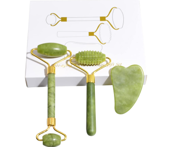 Express Delivery - GTC 22000979 3 in 1 Jade Roller  Face Roller Special Facial Massage Skin Care Tool Set -Green - ID 130050