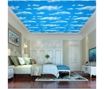 Express Delivery - GTC 22000996 Customize Size Self-Adhesive Wallpaper 3D Of 60 CM x 1000 CM Blue Sky White Clouds Ceiling Sticker -Sky Blue - ID 130033