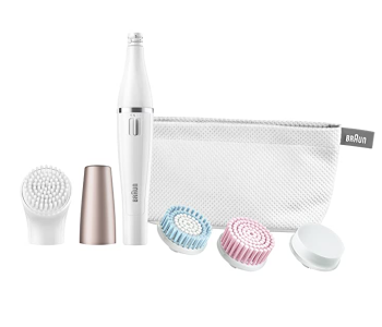 Braun FACE851 Battery Powered 4 Facial Cleansing Brushes Mini 349 G Electric Hair Removal Facial Epilator- White in UAE