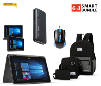 Dell Latitude 3189 2-in-1 Touchscreen Convertible Laptop Tablet, Intel Pentium N4200 (1.1 GHz), 4 GB RAM, 128 GB SSD, HDMI, WiFi, Bluetooth, Windows 10 Refurb Laptop + Set Of 3 Pieces Laptop Backpack Unisex + Generic Demaco Super Power Bank 20000mAh - White + Enet Wired Optical USB Mouse - Black in OMAN
