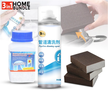 Generic Emery Clean Magic Cookware Eraser Kitchen Pot Descaling Cleaning Sponge - Brown + Oil Dissolving Pipeline Cleaner + Super Quality Sink Drain Cleaner-A in OMAN