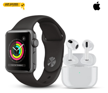 Apple Watch Series 3 42mm Renewed - GPS Aluminum Case Space Gray + TWS PRO6S Ear Phones - White in OMAN