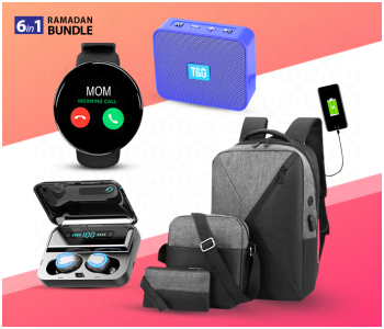 D18 Fitness Tracker Bluetooth Smart Bracelet Heart Rate Monitor With Colour LCD Touch Screen For Android And IOS - Black + FN-Electric Display F9-5 TWS Mini Wireless Stereo Invisible Sports Headset With Charging Bin Mini + Three-Piece Splicing Couple Large Backpack With USB Charging - Grey + TG-166 Bluetooth Speaker Outdoor Portable Hands-Free Calling - Blue in KSA