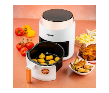 Geepas GAF37522 Hot Air Circulation Technology Non Stick Basket Overheat Protection 3.5L Capacity 1400W Touch Screen LCD Display Digital Air Fryer - White And Black in UAE