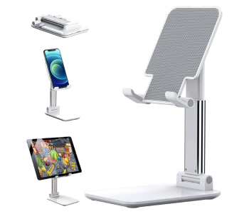 Express Delivery - GTC 22000981 Angle and Height Adjustable Anti-Slip Design Compatible Foldable Mobile Holder Stand with All Smartphones -White - ID 130048