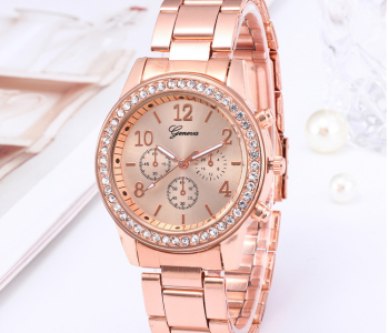 Express Delivery - Geneva Rhinestone Wrist Watch - Rose Gold - ID 38970