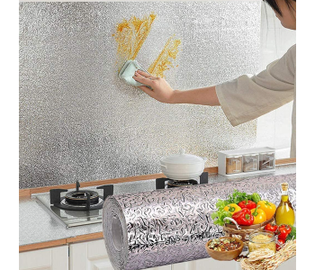 Express Delivery - GTC 22001007 Anti-Mold and Heat Resistant Oil Proof And Waterproof Auminium Foil Wallpaper for Walls Cabinets Drawers Of 60 x 500 CM -Silver - ID 130022