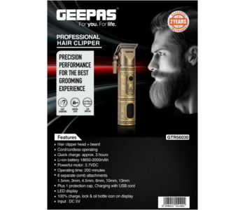 Geepas GTR56030 Rechargeable USB Hair Clipper-GOLD in UAE