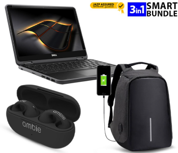 Dell ChromeBook 11 Intel Celeron 2GB Ram 16GB SSD 11.6 Inch Display Refurbished - Black + Anti-Theft Backpack 18 Inch With USB Port LOC Black JA001 + Ambie Sound Earcuffs 1:1 Ear Earring Wireless Bluetooth Earphones - Black in OMAN